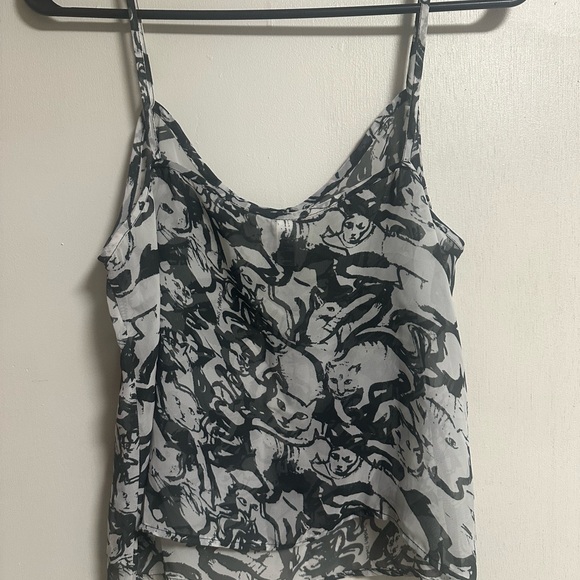 American Apparel Black and White Cat Print Top - Picture 2 of 4